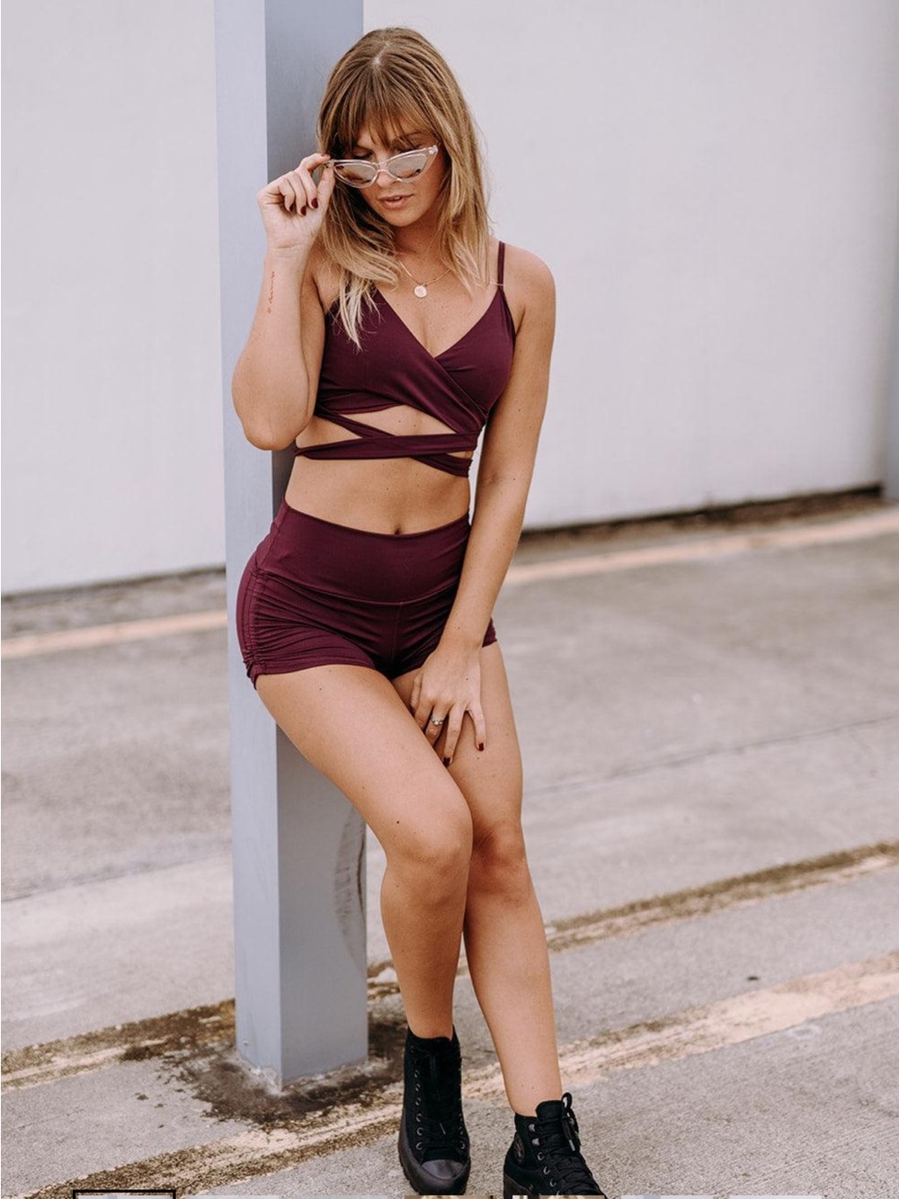 NWT Werk Reverence Strappy-Front Sports Bra in Deep Burgundy
